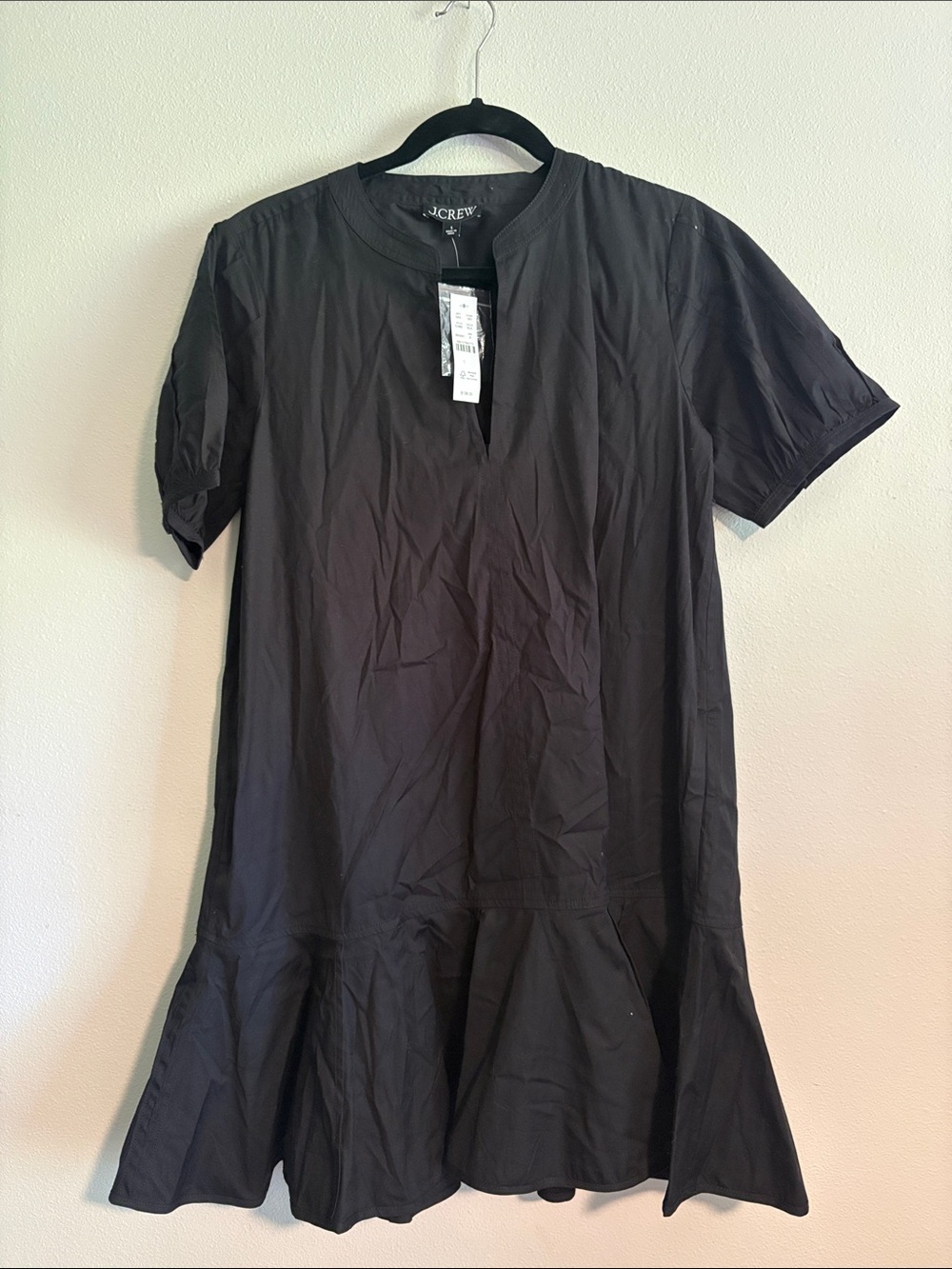 J. Crew Black Short-Sleeve Flare-Hem Mini Dress